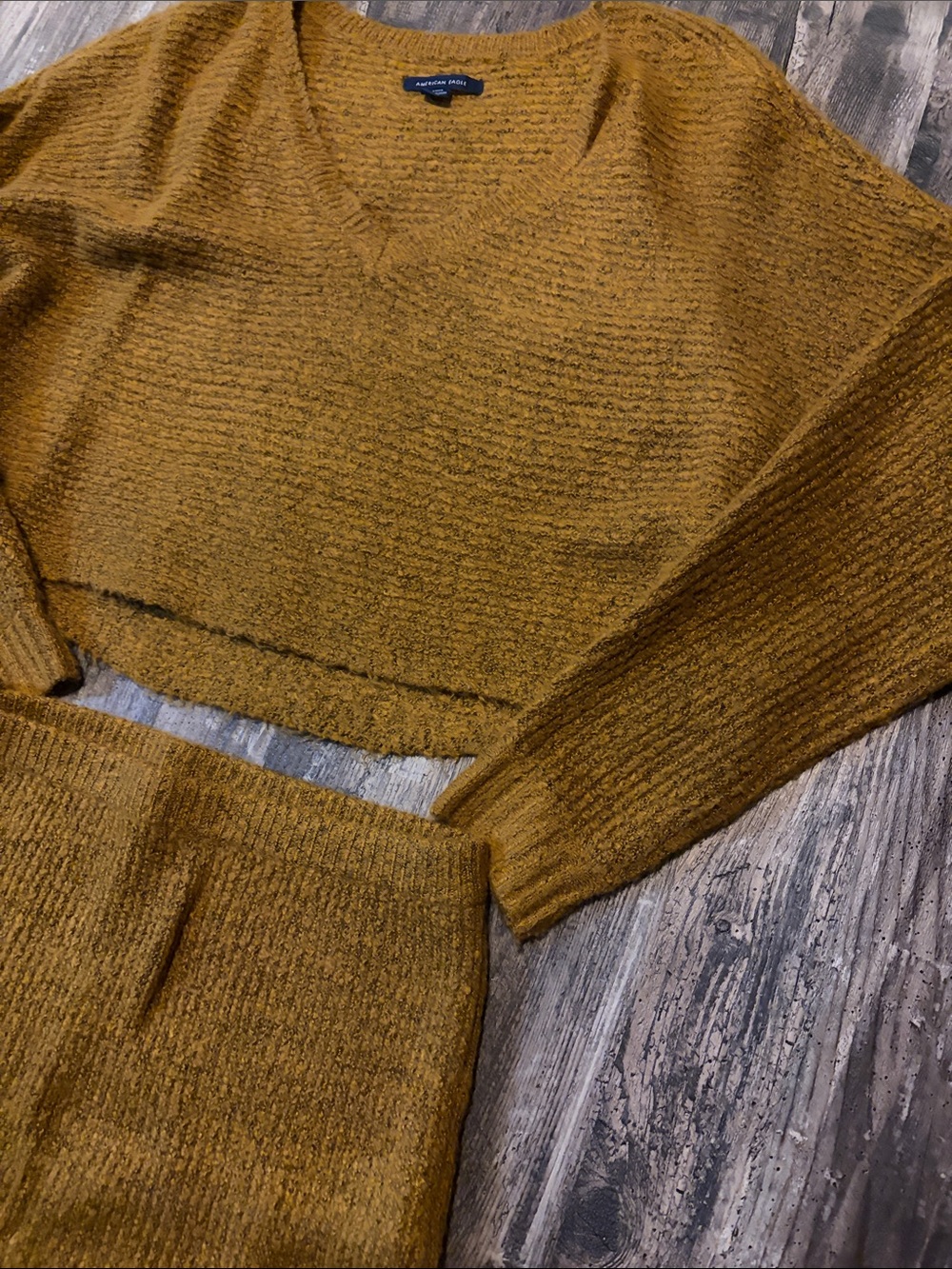 American Eagle Women's Mustard Knit Skirt and cropped sweater set - Picture 2 of 4
